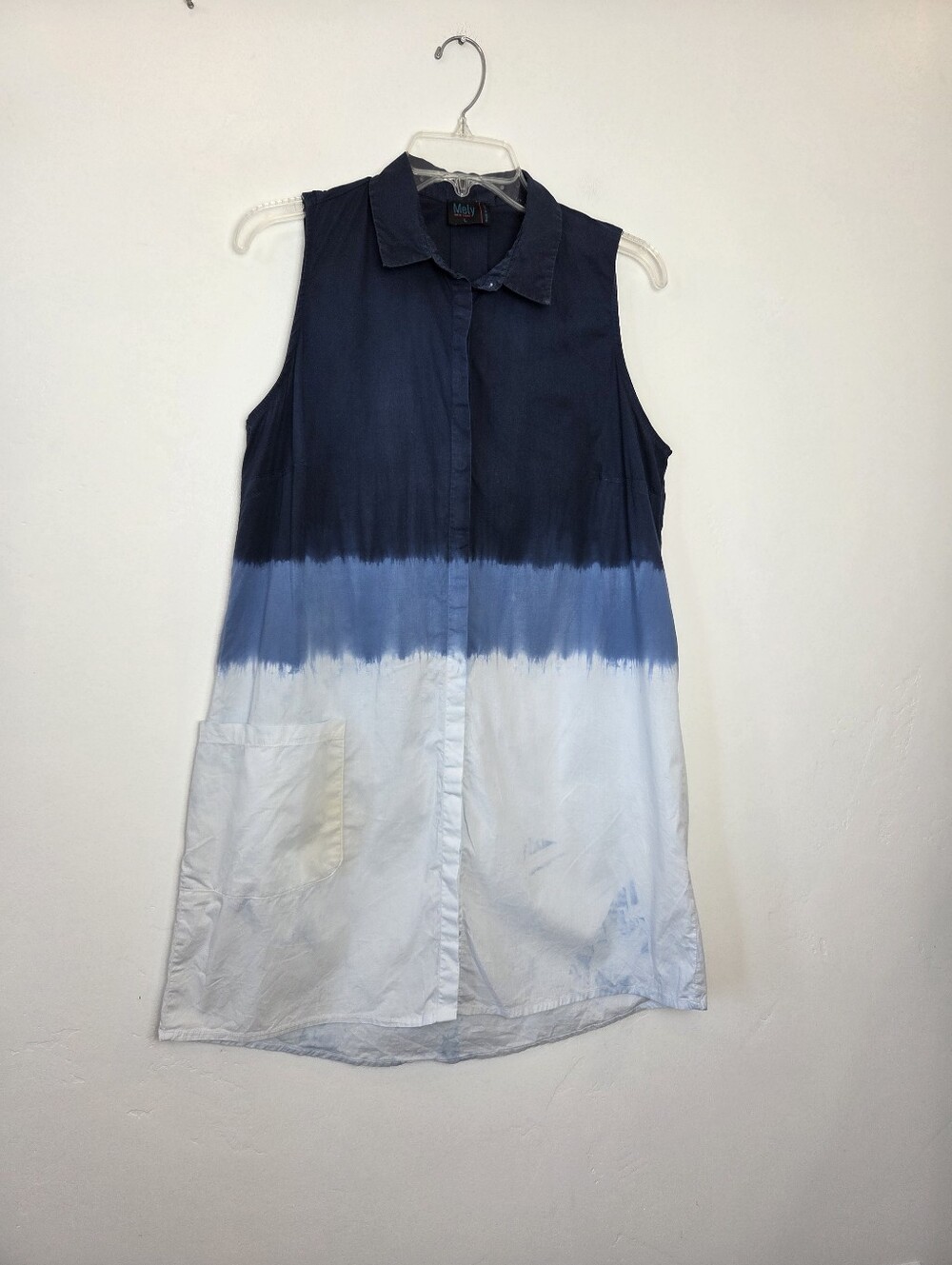 Mely New York Ombre Shirt Dress Navy Blue Sleeveless Coastal Nautical *flawed* L
